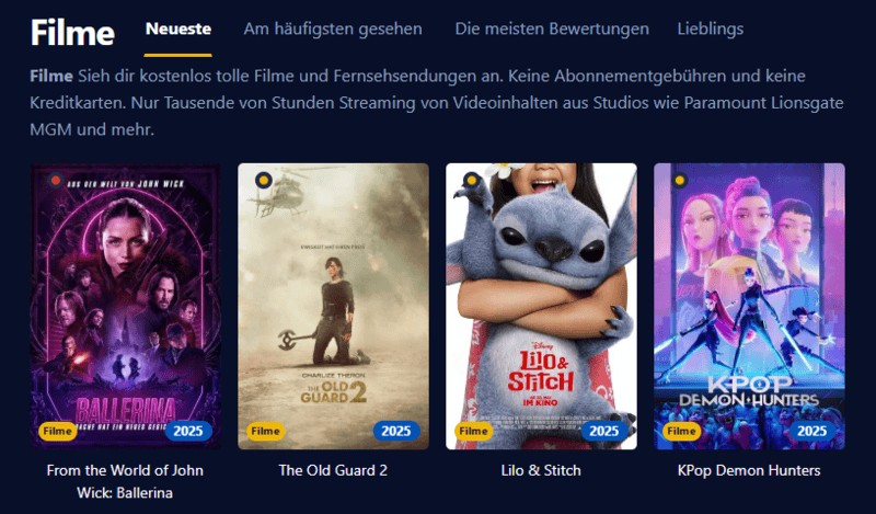 Abbildung der Bedienoberfläche von Einschalten die eine moderne Streaming Plattform mit Filmen und Serien darstellt